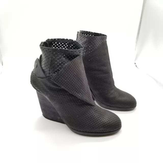 LD Tuttle Layered Wedge Ankle Booties Perforated Leather Black 39 US 9 LD Tuttle Layered Wedge Ankle Booties Perforated Leather Black 39 US 9