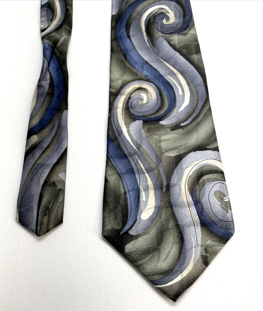 USA Vintage Murano Italia 100% Silk Neck Tie Blue Green Abstract Swirl 58x 3.75"