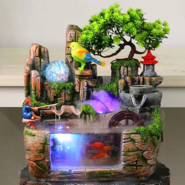 Tabletop Water Fountain Rockery Waterfall Home Resin Ornament + LED Light US
