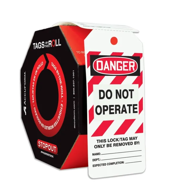 Accuform 100 Lockout Tags By-The-Roll "Danger Do Not Operate" 6.25"x 3", TAR404