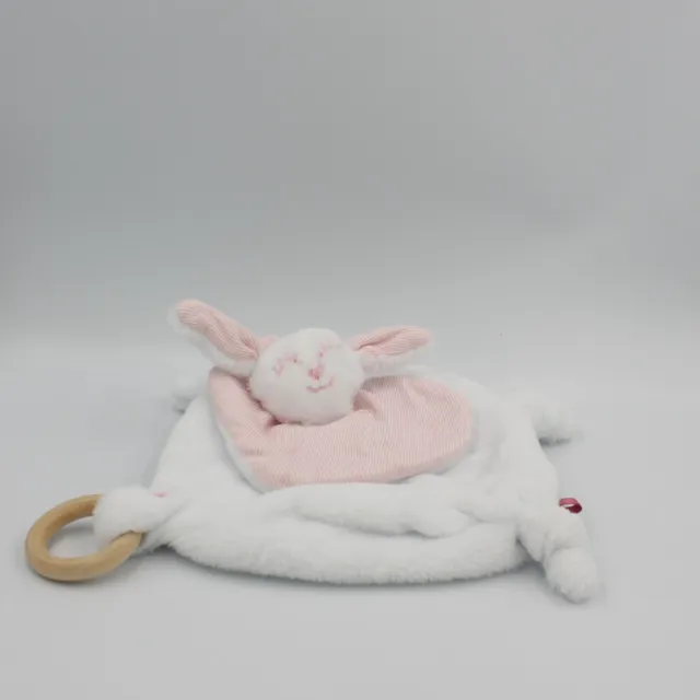 Doudou plat lapin blanc rose rayé BY COCO - 27296