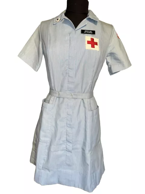 Vintage 60’s American Red Cross Volunteer Nurse Dress Uniform 2 Patches Pin Zip