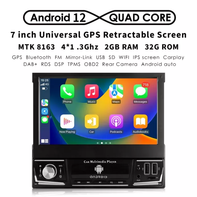 7" Android 10 Autoradio 1 DIN mit GPS Navi WiFi USB DAB+ BT Carplay SWC 2+32GB