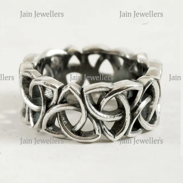14Kt, 18Kt Real White Gold Celtic Band Ring With Trinity Knot 7 8 9 10 11 12 13