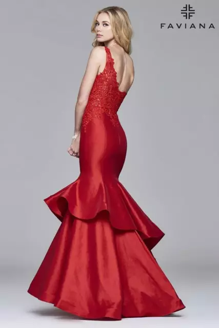 $378 New FAVIANA 7970 Long Taffeta Red PROM Formal Pageant DRESS GOWN Sz 2-8