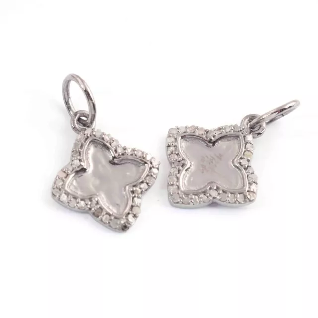 1 Pc Pave Diamond Matte Finish Clover Charm 925 Sterling Silver