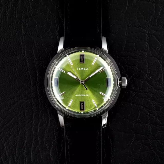 Timex Marlin Automatic 40mm Green Dial Black Leather Strap - TW2V44600