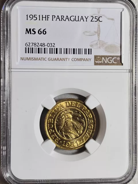 Paraguay 25 Centimos 1951 HF NGC MS 66