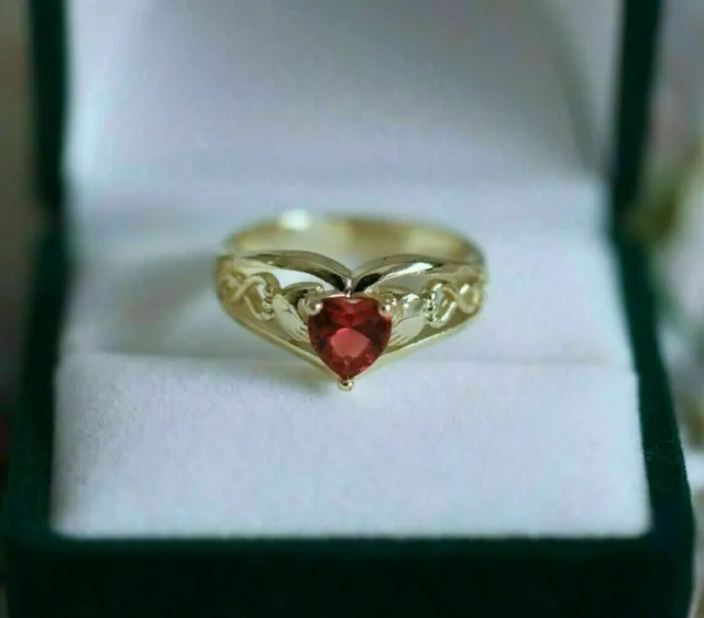 1.80Ct Heart Cut Red Garnet Engagement Art Deco Ring With 14K Yellow Gold Finish