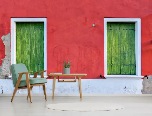 3D Rotes Haus Grüne Tür H744 Tapete Wandbild Selbstklebend Marco Carmassi Amy