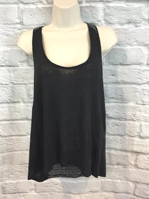 Paige Jeans Adelaide Slub Linen Hi Lo Round Hem Tank Black White Stripe XS