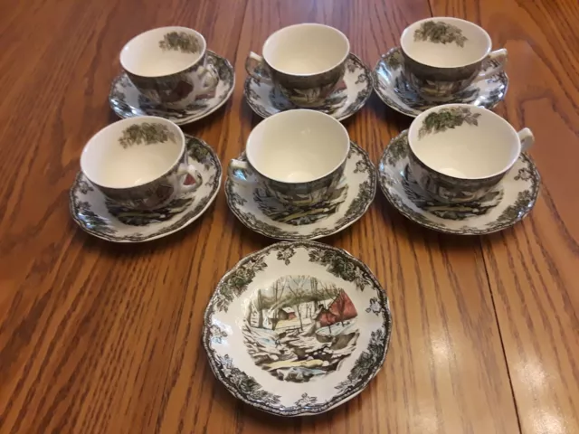 Set of Johnson Brothers "The Ice House" The Friendly Village 6 Cups & 7 Saucers