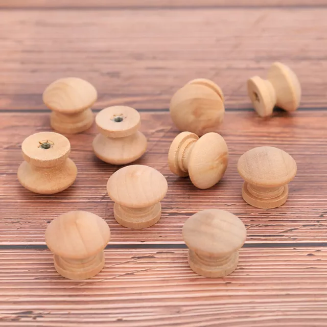 10pcs Handles 2.5X2CM Natural Wooden Cabinet Drawer Wardrobe Knobs Pull HaS.RQ