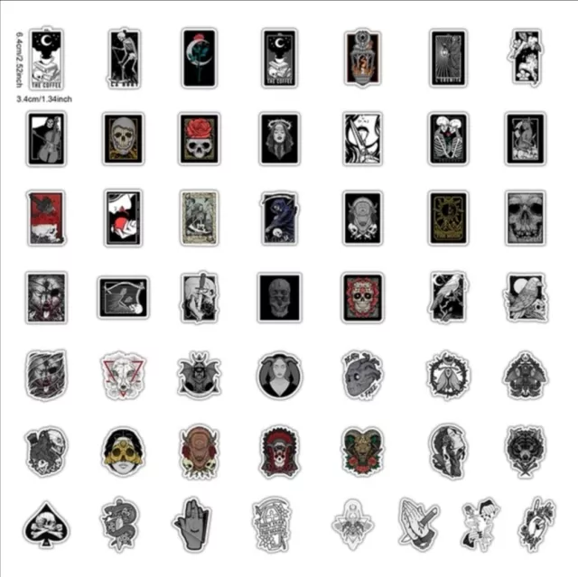 ⭐50 Stück Schwarz Weiß / Gothic Skull Totenkopf style Stickerbomb Aufkleber