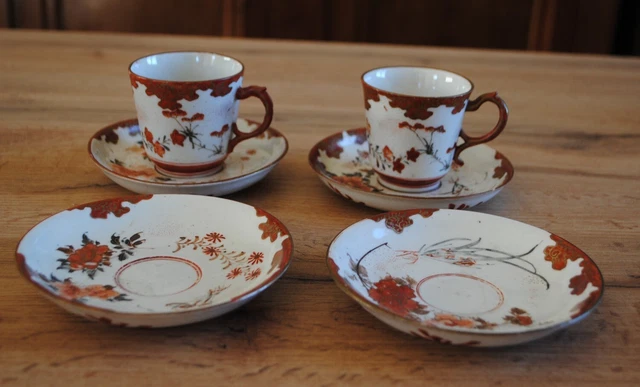 Rares Et Anciennes, 4 Soucoupes, 2 Tasses En Porcelaine Du Japon,  Kutani, 1930