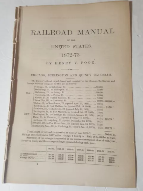 1873 original train report CHICAGO BURLINGTON & QUINCY RAILROAD Galva Buda IL