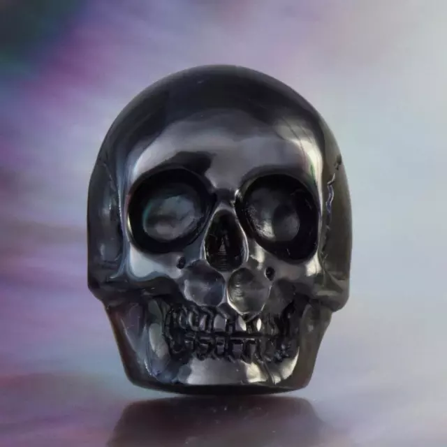 Skull Design Carving Cabochon Black Pen Pinna Shell & Paua Abalone 3.20 g
