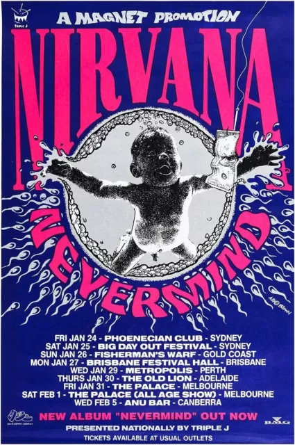 NIRVANA NEVERMIND AUSTRALIA Tour Poster VINTAGE REPRO 36"x24" ( similar to A1 ) 2