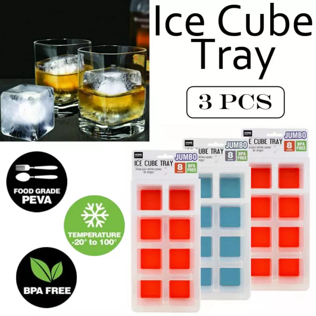 3Pcs Jumbo Size Non-Toxic Durable Large Silicone Ice Cube 8 Tray Mold Square DIY 2