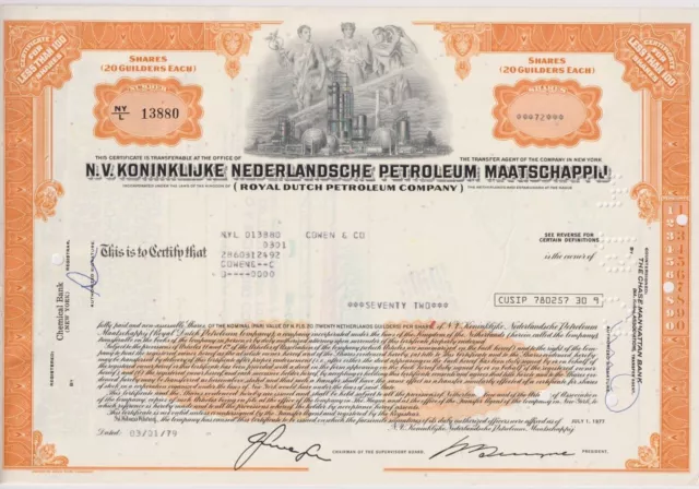 Royal Dutch Petroleum Company Stock Certificate