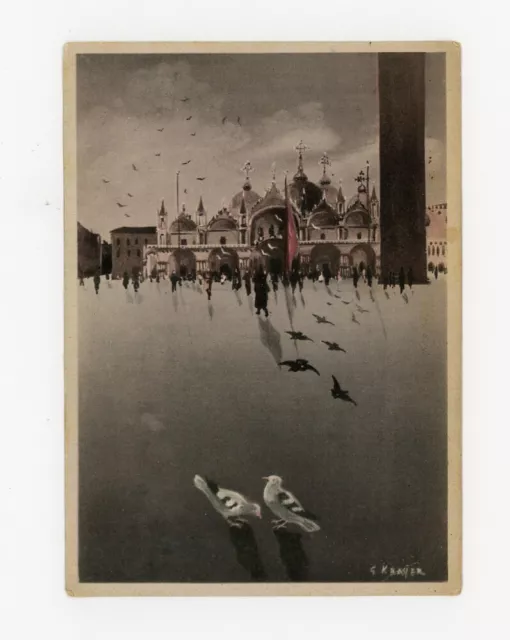 Gino Krayer Venezia Piazza San Marco Cartolina Omnia illustrata viaggiata 1948