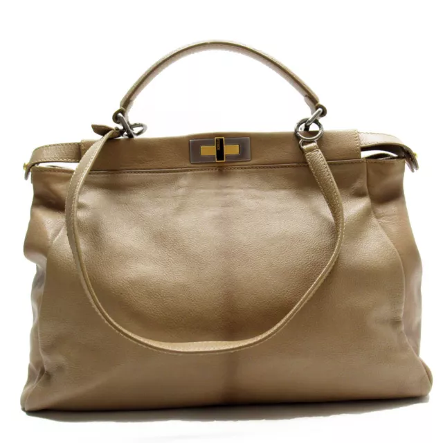 Auth FENDI Peekaboo Large Handbag Shoulder Bag Brown Beige Leather - h28967a