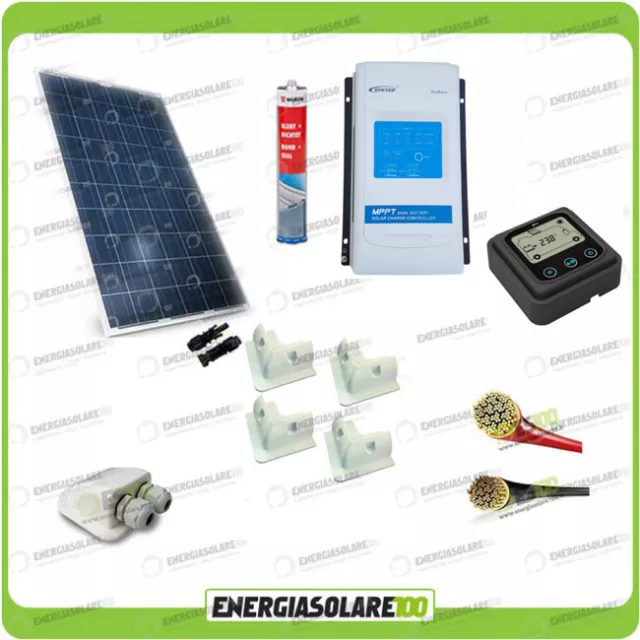 Kit Camping car panneau solaire 100W 12V poly régulateur MPPT support colle pass