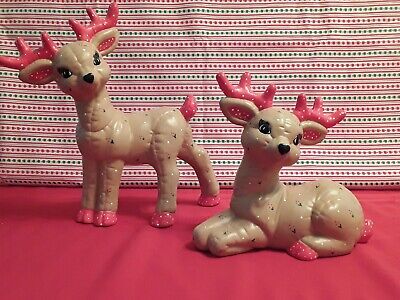 Vintage Reindeer Set Christmas Figures Hand Painted Kimple Mold Deer Kitsch