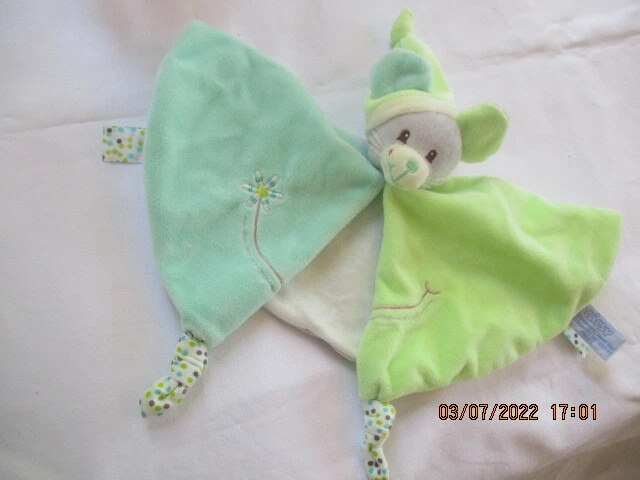 Peluche doudou rond plat souris  GIPSY  vert jaune gris NEUF