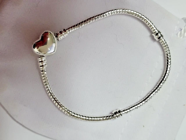 Bracelet Pandora Maille Serpent Avec Fermoir Cœur En Argent 925 - Porté Seulement 4 Fois