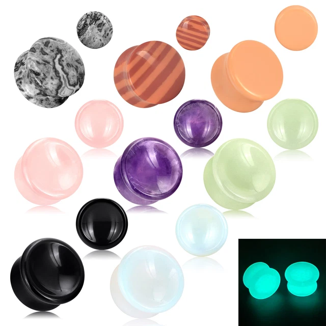 Pair Natural Stone Ear Flesh Tunnel Saddle Plugs Flesh Tunnels Expander Gauges
