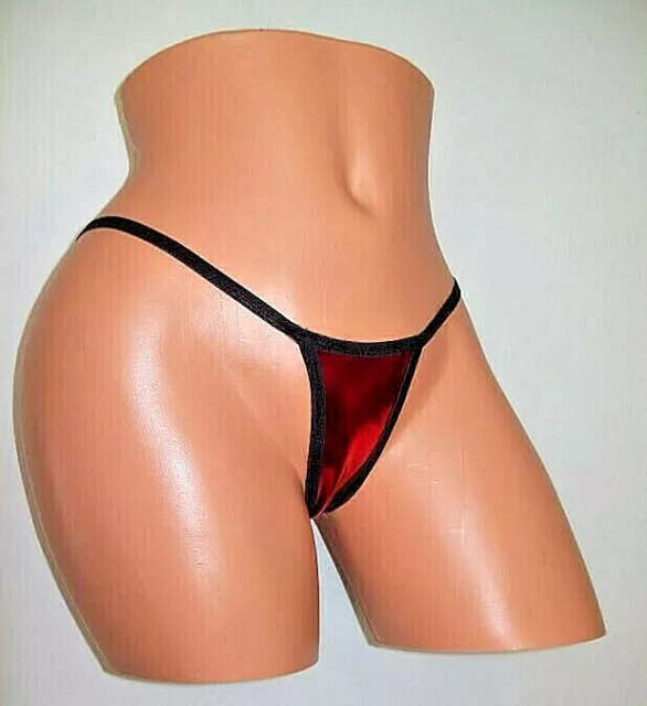 Red Metallic PVC Solid Spandex Banded Thong Pantie Lingerie Sunwear