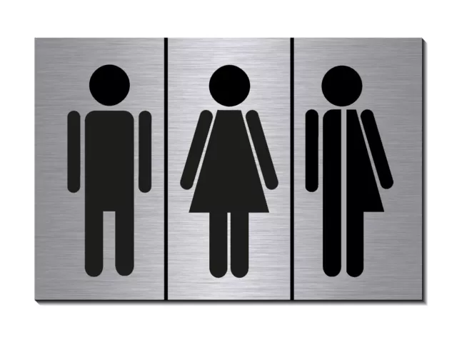 Männlich-Weiblich-Divers-Alu-Edelstahl-Optik-Schild-15x10 cm-Toilette-WC-Hinweis