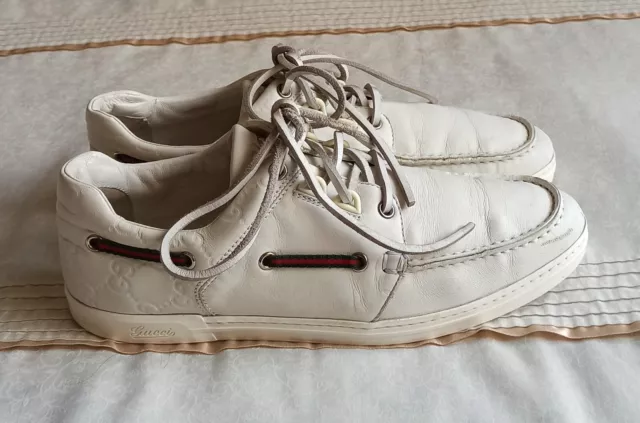 GUCCI MENS RIVA White Leather Boat Shoes Loafers Size 6 G $88.60 - PicClick