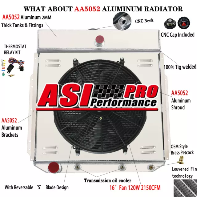 4 Rows Radiator+Shroud Fan Fit Ford F-100 F-250 F-350 Pickup 3.6L 4.4L 1953-1956