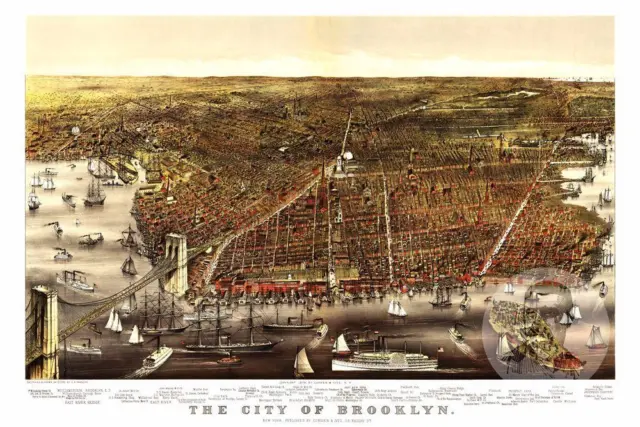 Vintage Brooklyn, NY Map 1879 - Historic New York Art - Old Victorian Industrial 2