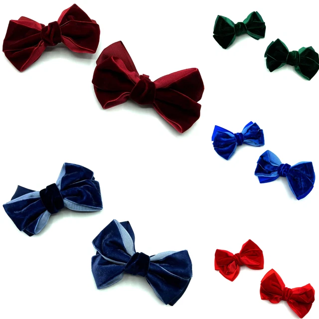 2 x Large Velvet Hair Bow Clips Slides Hair Accessories Bows Girls Hair