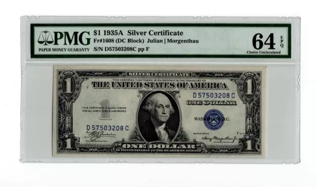 1935A $1 Silver Certificate Fr 1608 (DC Block) - PMG 64 EPQ