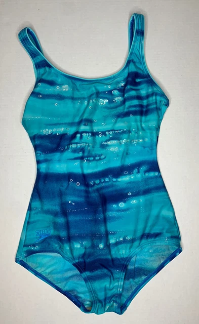 Vintage Speedo Swimsuit Womens Sz 8 One Piece Tank Ocean Blue Full Coverage VTG