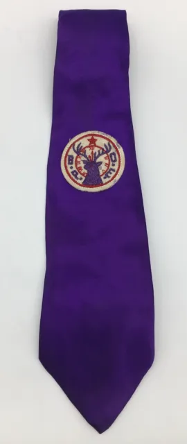 Vintage Purple BPOE Elks Lodge Mens Club Patch Necktie Dress Suit Tie 46 x 3.25”