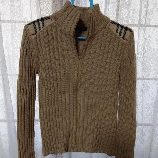 Burberry Full zip Knit Cardigan Beige Nova check Logo Women Size M Used