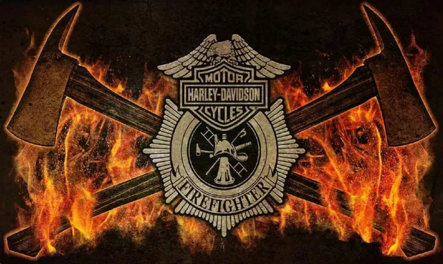 Harley Davidson Motorcycles Firefighter Fire Heavy Duty Usa Made Metal Adv Sign