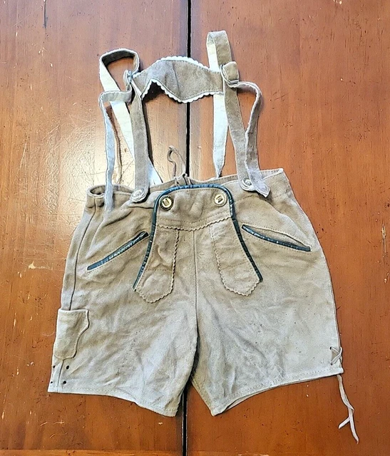 Vintage Youth Boys Suede Leather German Lederhosen SIZE 116 - Flaws/Defects*