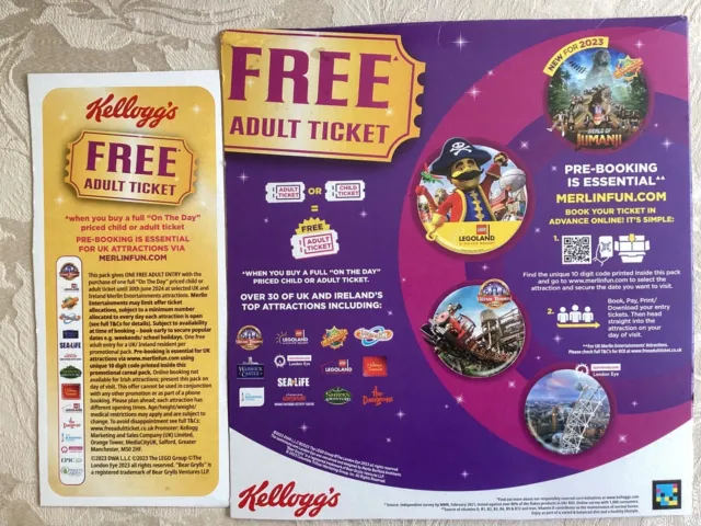 KELLOGGS Free Adult Ticket Voucher Merlin Attractions Expires 30/06/24