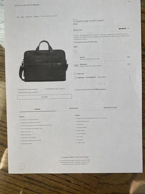 Tumi Alpha Compact Large Screen Briefcase Laptop Bag Ballistic Nylon now $550.