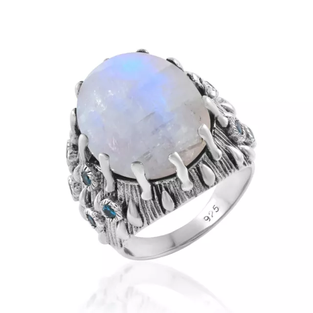 Flashy Rainbow Moonstone Ring 925 Sterling Silver Statement Ring Fine Jewelry