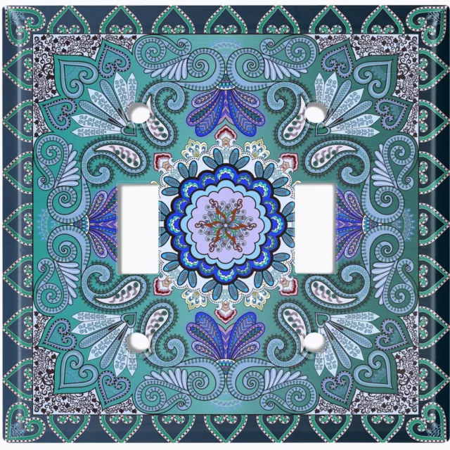 Metal Light Switch Cover Wall Plate Teal Elegant Flower Tile Pattern TIL062