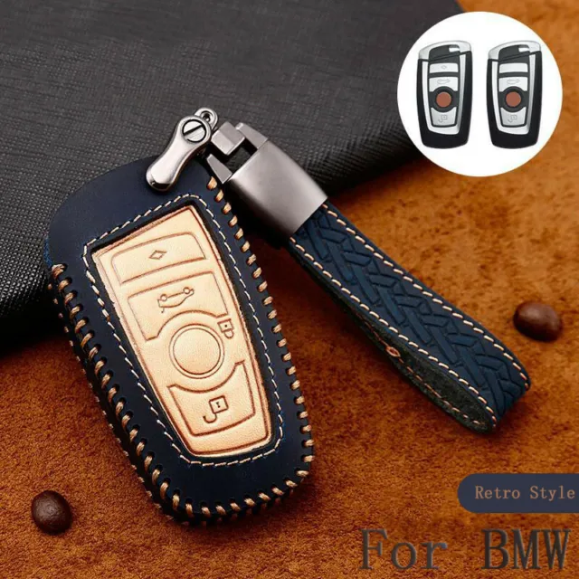 For BMW Leather Car Key Case Remote Smart Key Fob Holder Cover Bag Keychain 2020