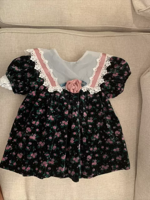 Rare Editions Baby Girls Dress Black Floral Design Velvet Size 9 Month