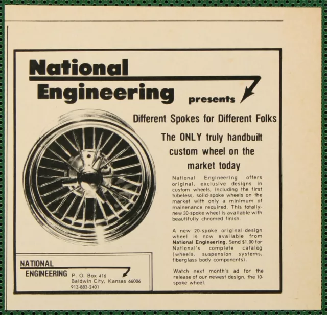 National Engineering Only Handbuilt Custom Spoke Wheel Vintage Print Ad 1978